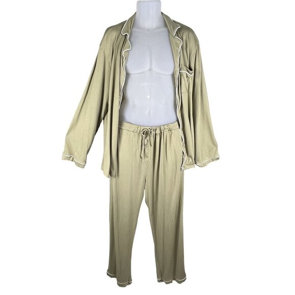 NEW Meomua Mens 2X Olive Green Bamboo Cotton PJ Set Stretchy Lounge Quiet Luxury - Picture 2 of 16
